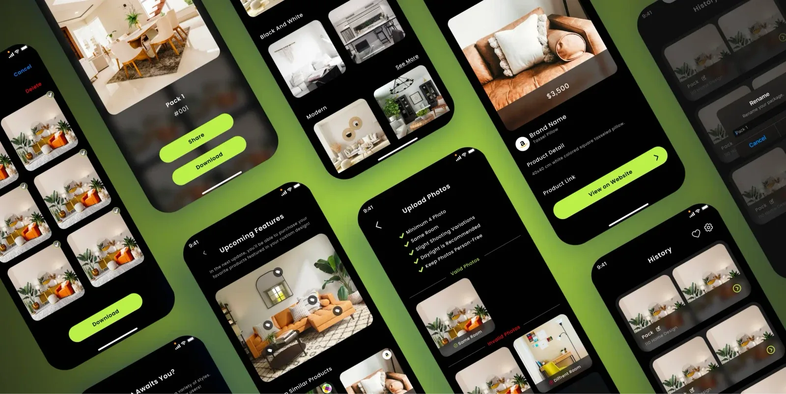 Interior Magic multiple mobile screens overview showcasing the complete AI home design app experience built by Neon Apps development team