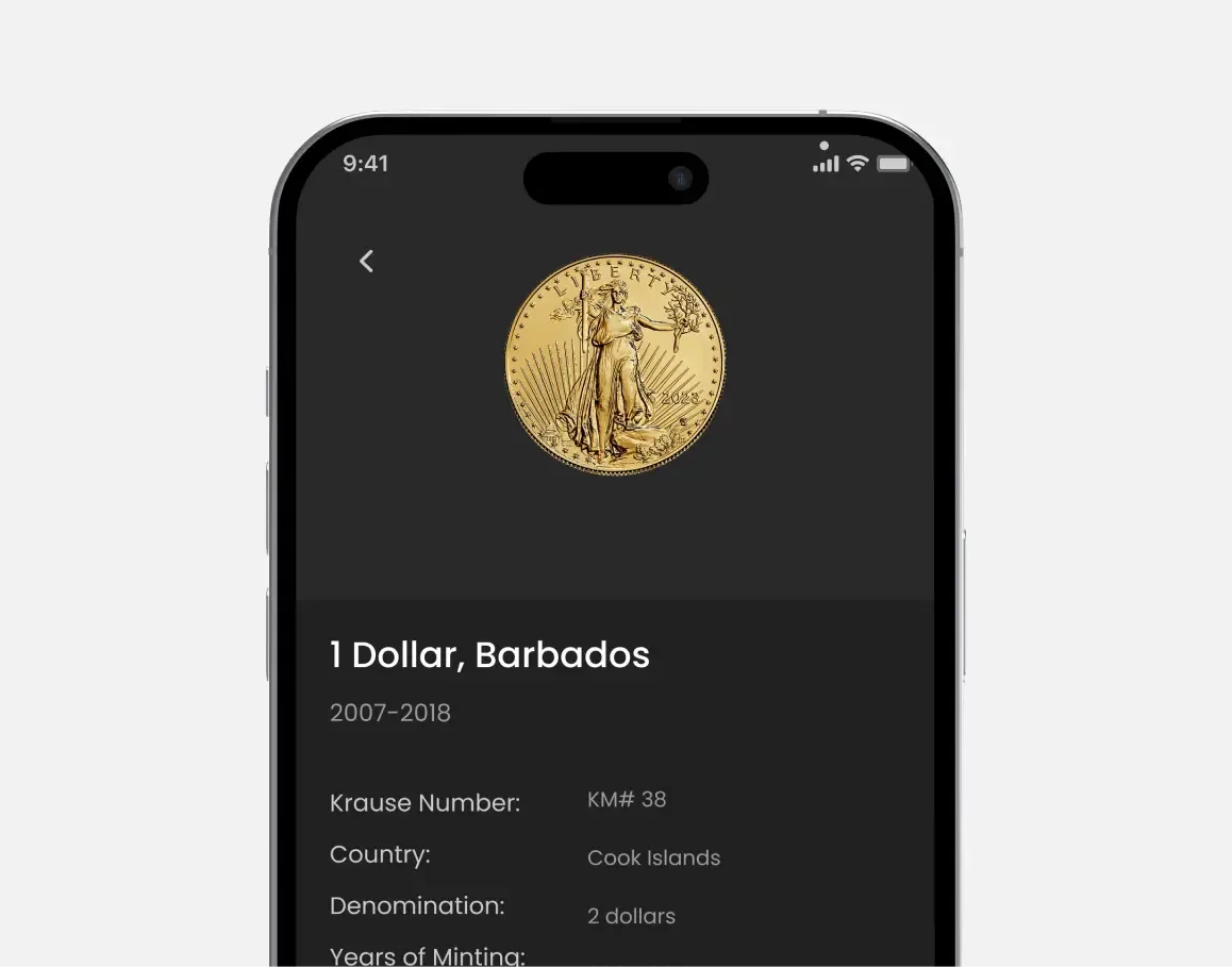 Coin Identifier main app screen on iPhone showing the AI app that identifies coins primary interface and user flow