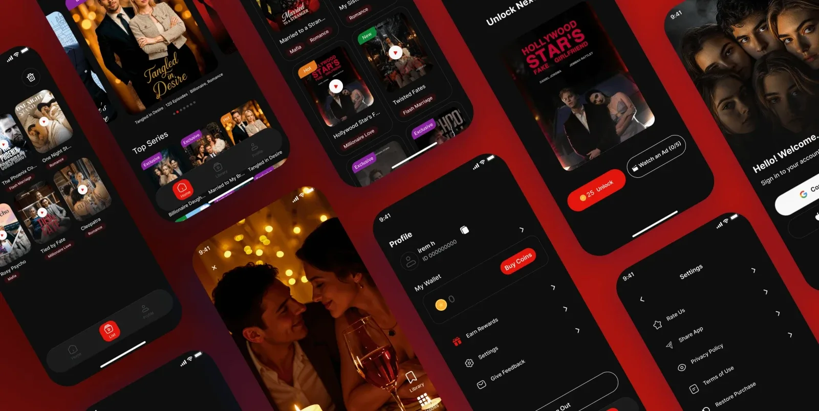 Short Reels multiple mobile screens overview showcasing the complete entertainment streaming app experience built by Neon Apps development team